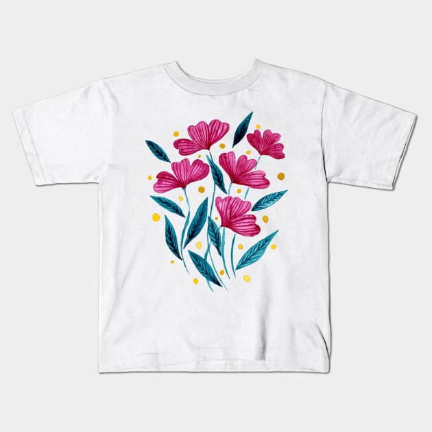 Cute florals - pink and teal Kids T-Shirt by wackapacka